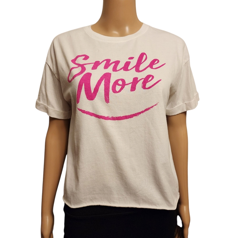 Modern Lux Smile More Crop White T-Shirt Oversized Boxy Size XS